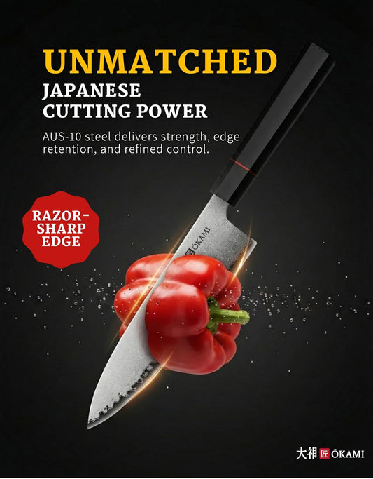 Okami Blades 8″ Japanese Chef’s Knife – AUS‑10 Core, 67‑Layer Damascus, Resin Handle – Gift‑Ready Premium Kitchen Blade