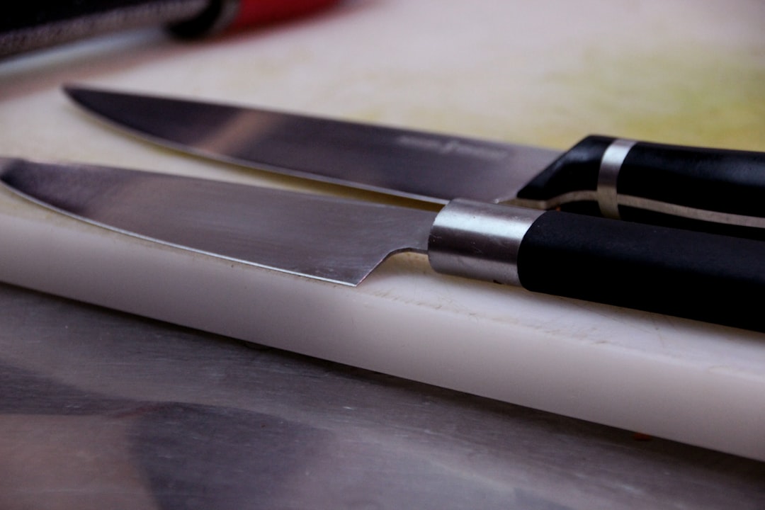 Japanese knife set displayed on a kitchen counter