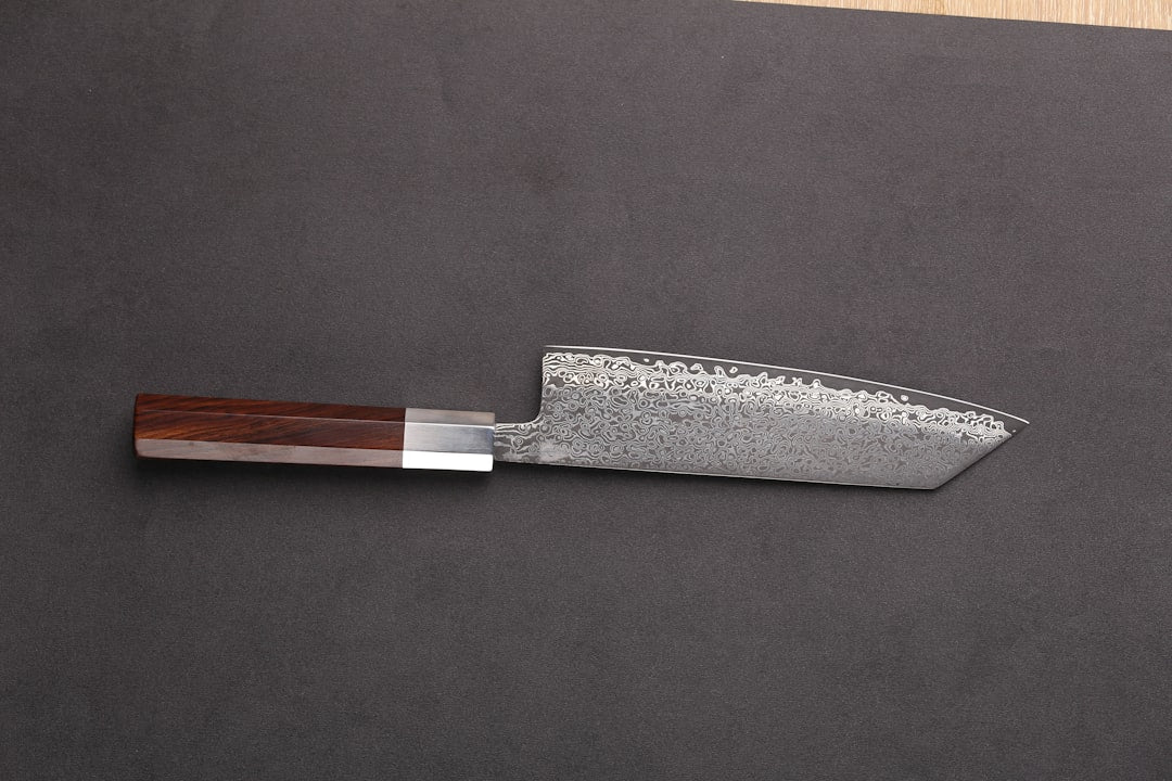 Hammered tsuchime finish on a Japanese knife blade