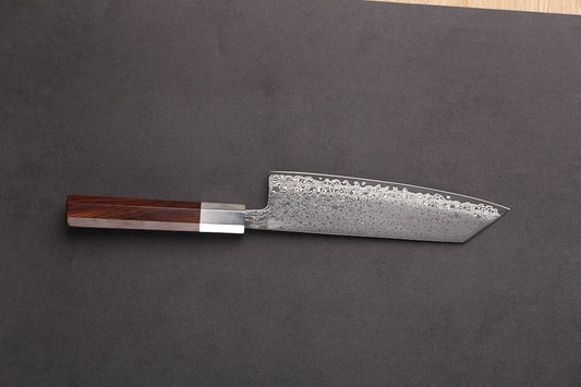 Hammered tsuchime finish on a Japanese knife blade