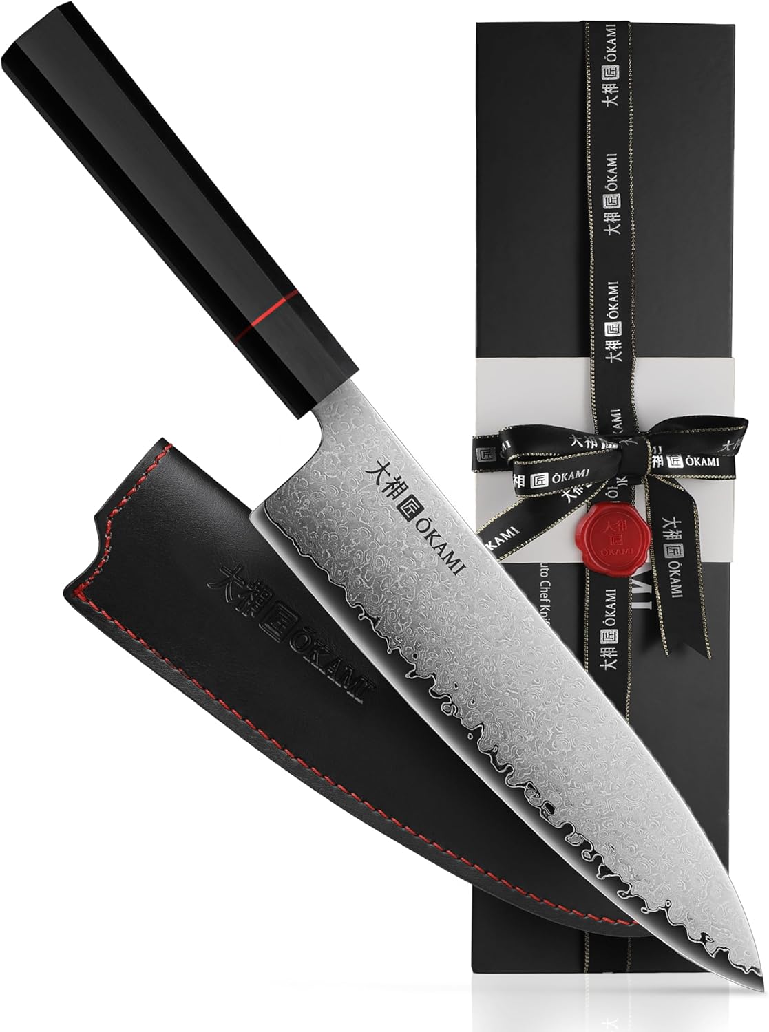 Okami Blades 8″ Japanese Chef’s Knife – AUS‑10 Core, 67‑Layer Damascus, Resin Handle – Gift‑Ready Premium Kitchen Blade
