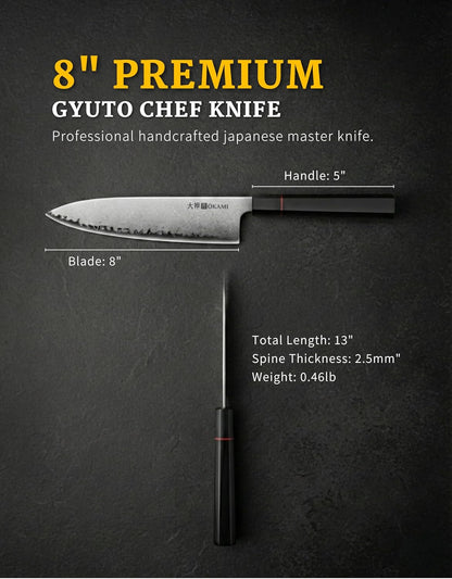Okami Blades 8″ Japanese Chef’s Knife – AUS‑10 Core, 67‑Layer Damascus, Resin Handle – Gift‑Ready Premium Kitchen Blade