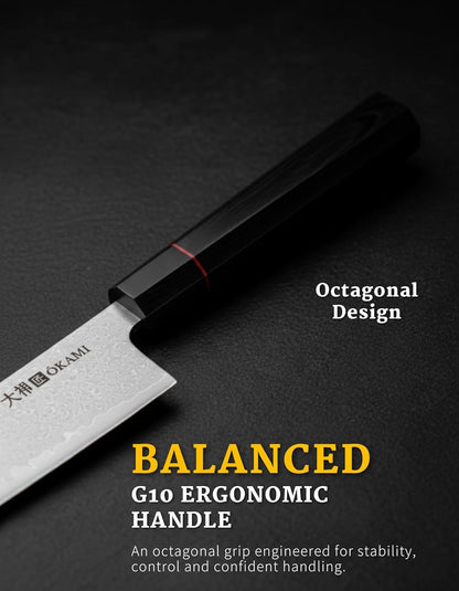 Okami Blades 8″ Japanese Chef’s Knife – AUS‑10 Core, 67‑Layer Damascus, Resin Handle – Gift‑Ready Premium Kitchen Blade