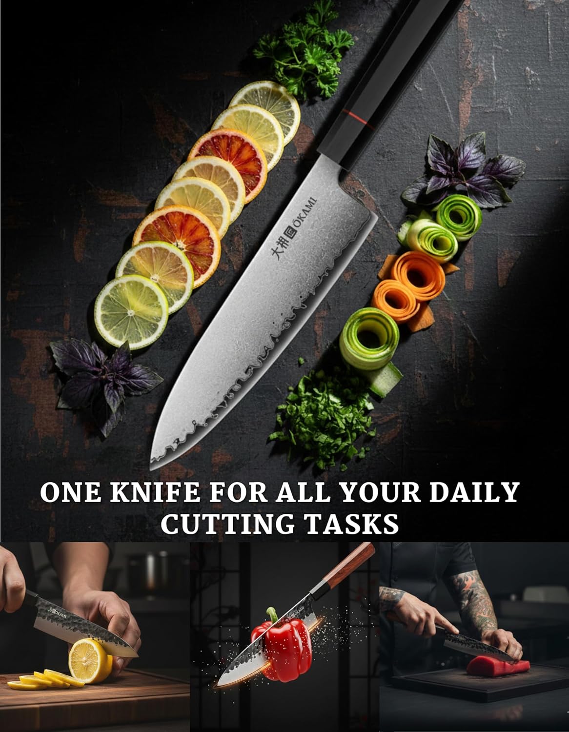 Okami Blades 8″ Japanese Chef’s Knife – AUS‑10 Core, 67‑Layer Damascus, Resin Handle – Gift‑Ready Premium Kitchen Blade