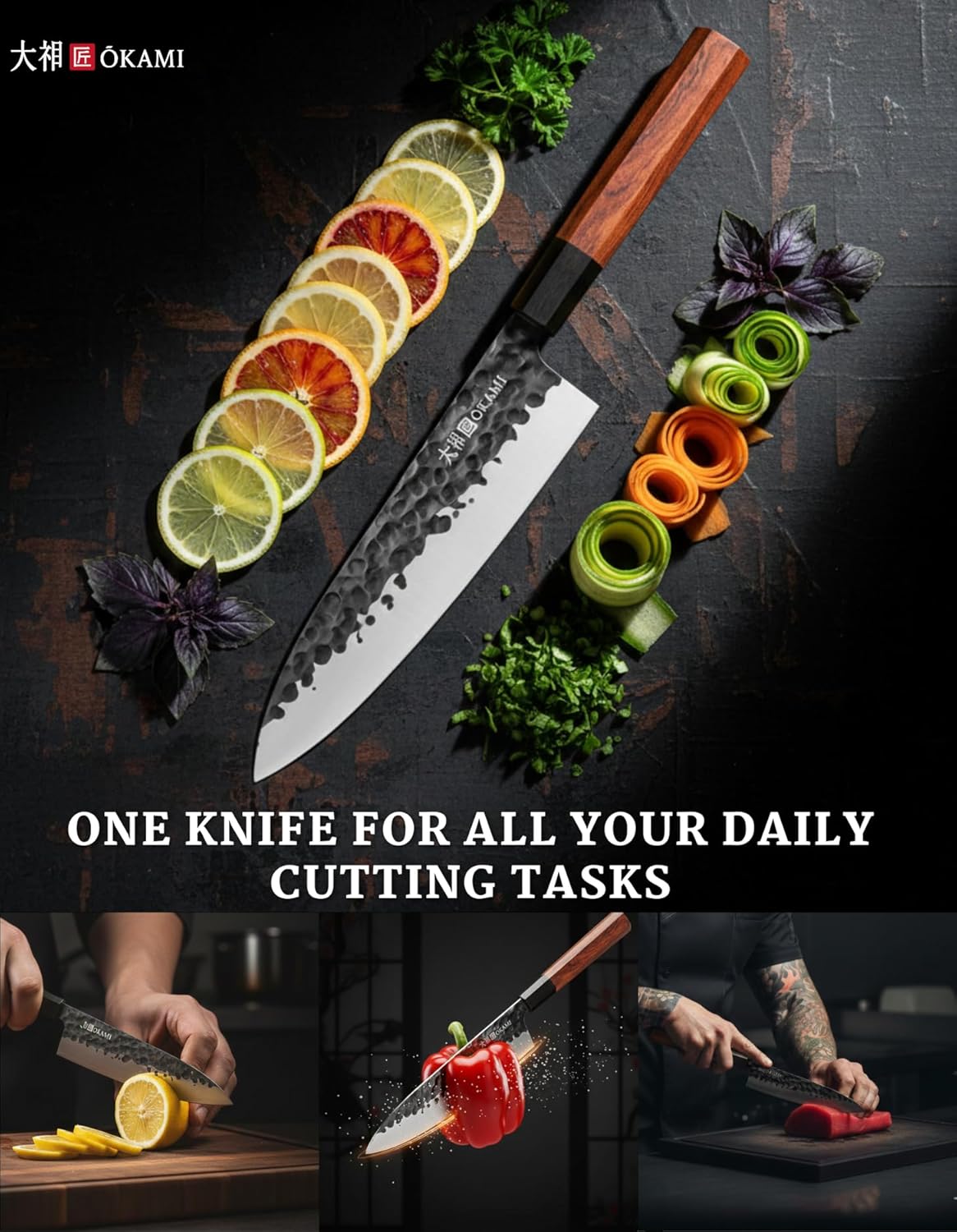 Classic Chef Knife 8 Inch – Japanese AUS 8 Steel Gyuto Knife, Ultrasharp & Perfectly Balanced Kitchen Knife with Rosewood