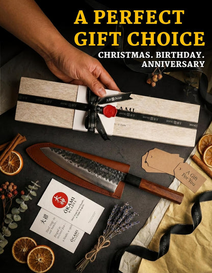 Classic Chef Knife 8 Inch – Japanese AUS 8 Steel Gyuto Knife, Ultrasharp & Perfectly Balanced Kitchen Knife with Rosewood