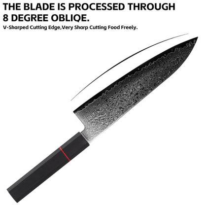 Okami Blades 8″ Japanese Chef’s Knife – AUS‑10 Core, 67‑Layer Damascus, Resin Handle – Gift‑Ready Premium Kitchen Blade